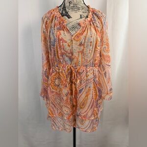 Jessica Simpson Maternity Paisley Sheer Blouse - V Neck Orange& Purple Size M